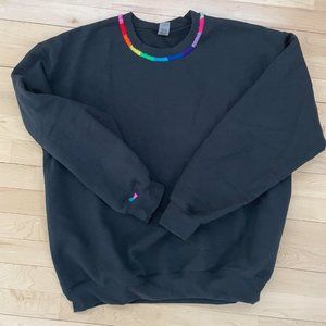NEW Rainbow Stitching Black Sweatshirt Pullover